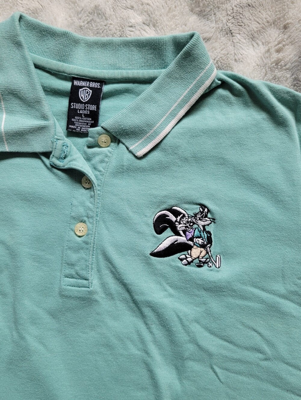 Vintage 90s/2000s Warner Bros. Studio Store L Pepe Le Pew Embroidered Polo Shirt